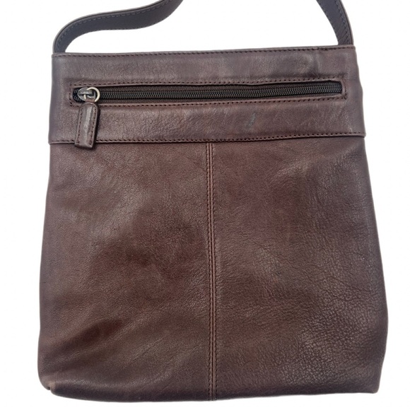 90s Nine West Brown Vintage Pebble Grain Leather Swing Pack Crossbody Retro Bag - Picture 7 of 10